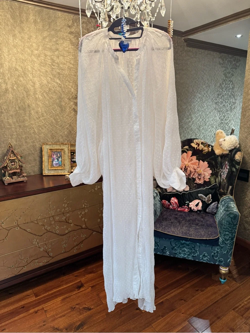Elegant White Maxi Dress - Sheer Long Sleeve - Picture 2 of 9